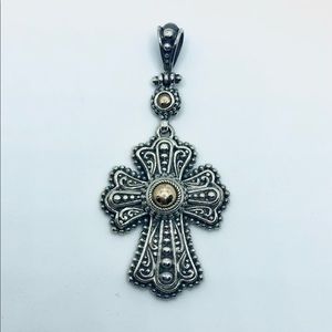 Sterling Silver Cross Pendent 18k Gold Accents